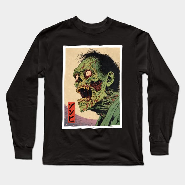 Creepy Horror Halloween Undead Zombie - Vintage Japanese Ukiyo-e Woodblock Print Long Sleeve T-Shirt by TenchiMasaki